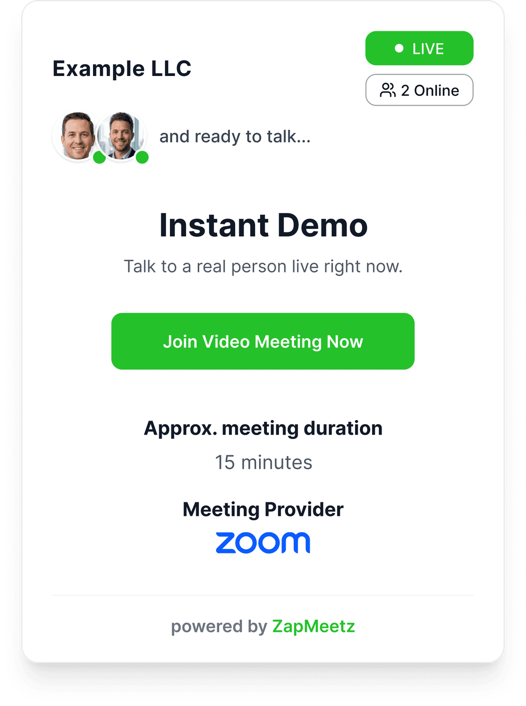 ZapMeetz Widget Mobile Example